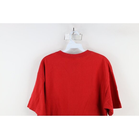 Vintage 90s Y2K Famous Stars and Straps Mens Large Faded Spell Out T-Shirt Red - Picture 10 of 11